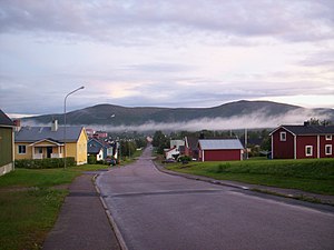 View of Gällivare, Sweden, while there is a fog above the city.