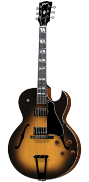 Hollowbody electric guitars are quite common in jazz; the Gibson ES-175 is a classic example. It has been in production continuously since 1949 until 2019. Gibson ES-175.png