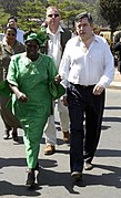 Gordon Brown is accompanied by Wangari Maathai during a visit to Nairobi, January 2005
