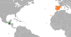 Mapa označující umístění Guatemaly a Španělska