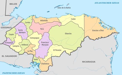 Honduras, administrative divisions - de - colored.svg