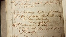 Portion of a page from one of John Hook's business ledgers showing a transaction of "1 yoke of oxen" with Thomas Jefferson on May 28, 1784, Picture part of the John Hook Papers, Rubenstein Library, Duke University Hook 2.jpg