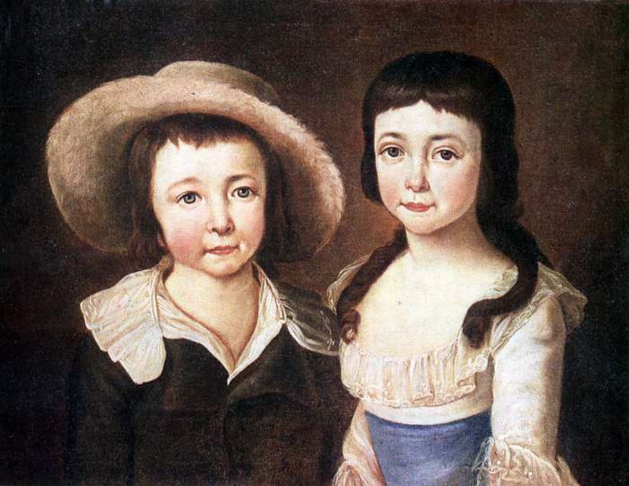 Брат и сестра Пушкина в детстве