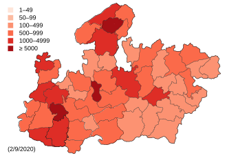 Hindiston Madhya Pradesh COVID-19 map.svg