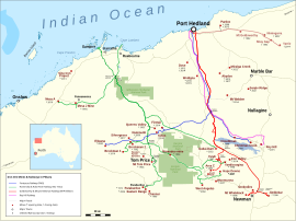 Iron ore mines in the Pilbara region. Iron ore Pilbara 2.svg