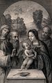 Joseph and Mary hold the Christ child before his circumcisio Wellcome V0034641.jpg