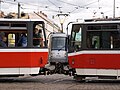 Čeština: Tatra T6A5 a Škoda 14T, křižovatka Anděl, tramvajová trať Anděl – Hlubočepy den před plánovanou rekonstrukcí, úsek mezi křižovatkou Anděl a zastávkou Na Knížecí English: Tatra T6A5 and Škoda 14T near Anděl crossroad, tram track Anděl – Hlubočepy the day before tram track reconstruction, segment between Anděl crossroad and tram stop Na Knížecí