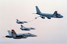 A KC-135 refueling 2 French Mirage 2000 and 1 VFA-113 F/A-18. KC-135F refueling Mirage 2000 and F-18C 1994.JPEG