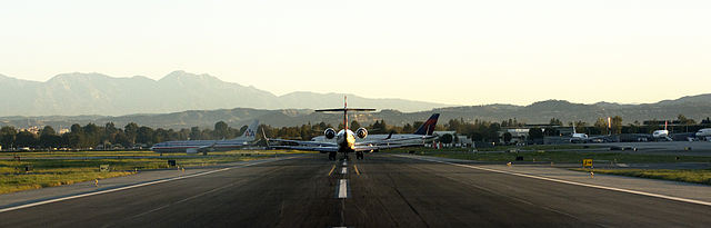 Commercial jets wait for the "7am hold" to pass before departing from John Wayne Airport in Orange County (Santa Ana), California, on February 14, 201