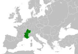 Kraljevina Arelat znotraj Evrope na začetku 11. stoletja