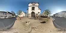 Panorama view of Beaumarais in front of St. Peter and Paul Church, 2017