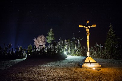 Hill of Crosses at night