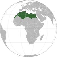 North Africa consists of the six countries or territories situated between the Sahara desert and the Mediterranean: Algeria, Egypt, Libya, Morocco, Tunisia, and Western Sahara.
.mw-parser-output .legend{page-break-inside:avoid;break-inside:avoid-column}.mw-parser-output .legend-color{display:inline-block;min-width:1.25em;height:1.25em;line-height:1.25;margin:1px 0;text-align:center;border:1px solid black;background-color:transparent;color:black}.mw-parser-output .legend-text{}
Northern Africa Langfr-800px-AF-Map.png