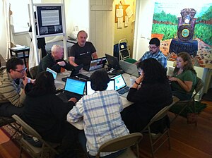 Edit-a-thon in progress at the Laurel Museum