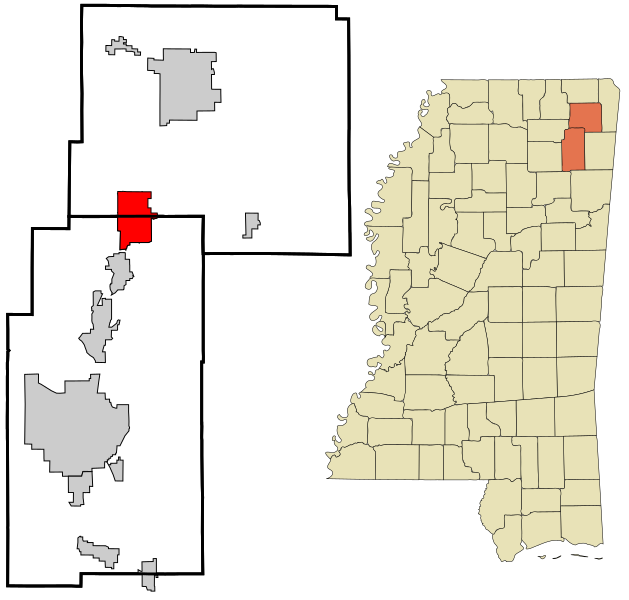 File:Lee Prentiss Counties Mississippi Incorporated and Unincorporated areas Baldwyn Highlighted.svg