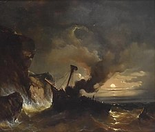 Eugène Lepoittevin, Shipwreck off the Cliffs of Dover at Night with Dover Castle in the Distance, c. 1840