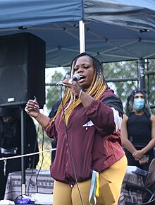 Letha Winston, mother of Patrick Kimmons, speaks at Irving Park in Northeast Portland during the George Floyd protests of 2020 Letha Winston speaking at Irving Park, Portland, Oregon 2.jpg