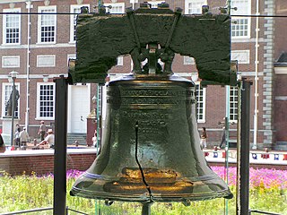 The Liberty Bell, in Philadelphia, Pennsylvania, an enduring symbol of American freedom. First rung on July 8, 1776, to celebrate the adoption of the Declaration of Independence, it cracked in 1836, during the funeral of John Marshall, Chief Justice of the U.S. Supreme Court.