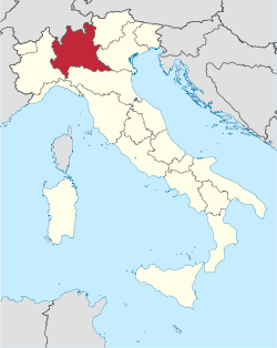 แผนที่ประเทศอิตาลีแสดงที่ตั้งของแคว้นลอมบาร์เดีย