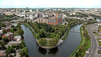 The mouth of the Kharkiv (right) and Lopan (left) in downtown Kharkiv