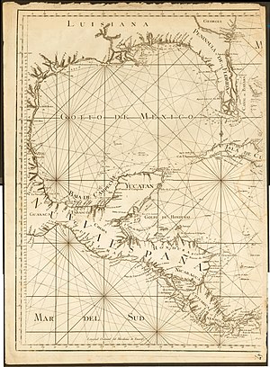 300px lopez %26 cruz cano mapa maritima del golfo de mexico e islas de la america 1755 uta %28left%29