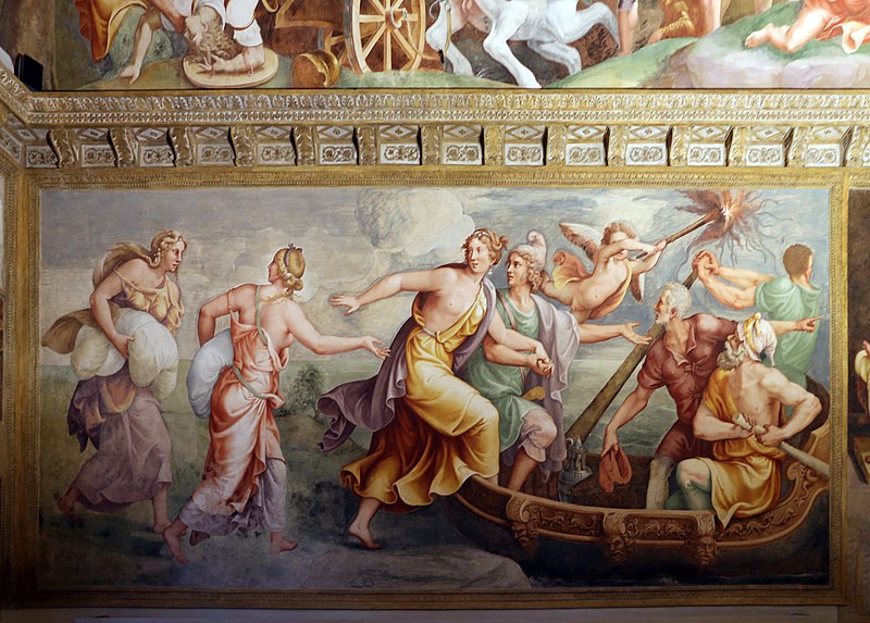 File:Luca da faenza, rinaldo mantovano e fermo ghisoni s dis. di giulio romano, sala di troia, 1536-39 circa, ratto di elena 1.jpg