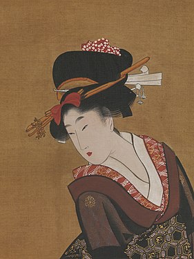 Utamaro. Détail d'un rouleau vertical, v.1801-1804, encre et couleurs sur soie. Metropolitan Museum of Art