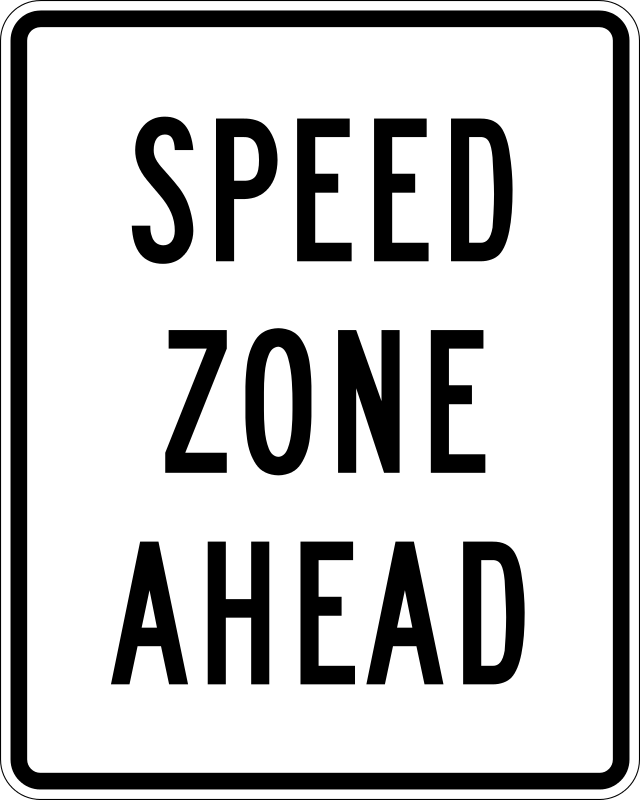 Limit zone. Reduced Speed Zones. Sign reduce Speed. Add Speed ahead.