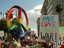 People protesting against the Iraq War, 2008 Make love, not war (March 2008).jpg