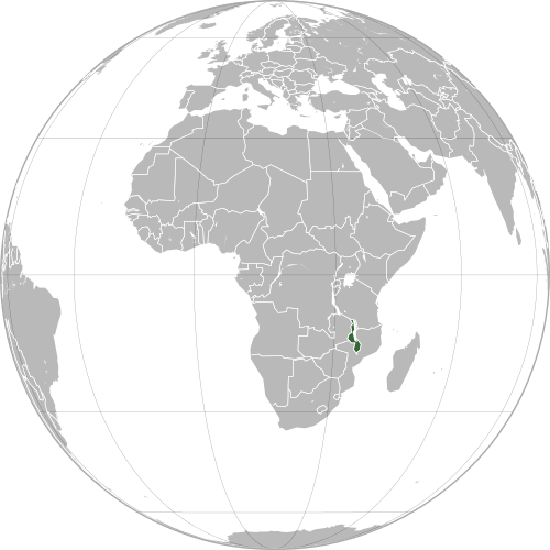 Location of Malawi (dark green) in southeast Africa