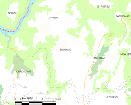 Mapa obce Sourniac