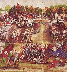 Swiss mercenaries and German Landsknechts fighting for glory, fame and money at the Battle of Marignan (1515). The bulk of the Renaissance armies was composed of mercenaries. Marignano.jpg