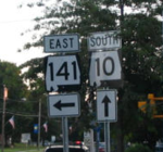 Alabama route 10 and 141 signs as posted in Easthampton, Massachusetts