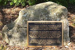 National Register of Historic Places plaque recognizing her work at the Merchiston Farm, now Bamboo Brook, from 1911 to 1959