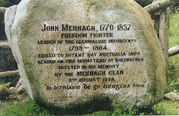 Inscribed stone honouring an Irish prisoner in the Australian penal colony of Botany Bay