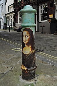 Mona Lisa painted bollard, Winchester