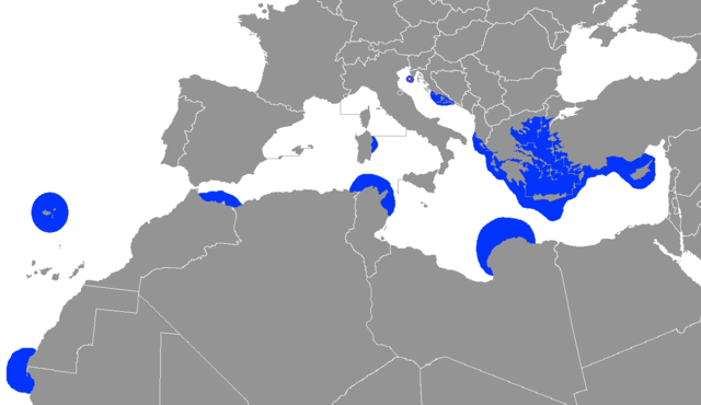 Mapa de distribuição de M. monachus