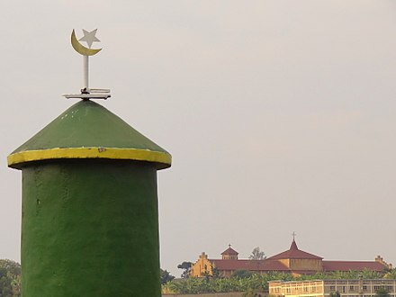 Mosque Minaret with Catholic Cathedral at Rear - Huye-Butare - Southern Rwanda