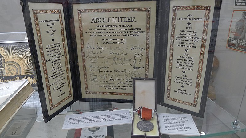 File:Museum of World War II Natick Massachusetts 2015. Memorabilia collectables Stosstrupp Hitler Signatures etc. Dec 20, 1925.jpg