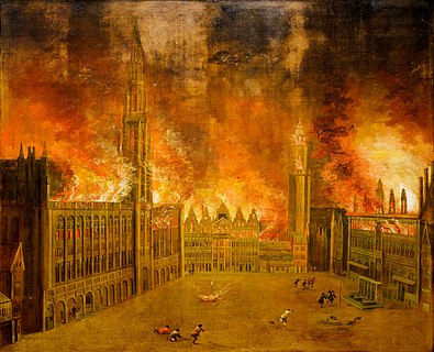 The Bombardment - Anonymous (1695) - The Grand Place on fire during the night of August 13th to 14th.