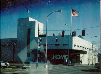 KOMO-TV's former broadcast facility at the current site of Fisher Plaza, taken on March 2, 1995, near the intersection of 4th Avenue North and Denny Way. This building was completed in 1948, expanded in 1975, and demolished in 2000 to make way for building 2 of the Fisher Plaza complex. Old KOMO building 3 2 1995.jpg