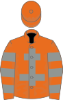 Orange, grey cross of lorraine, hooped sleeves, orange cap