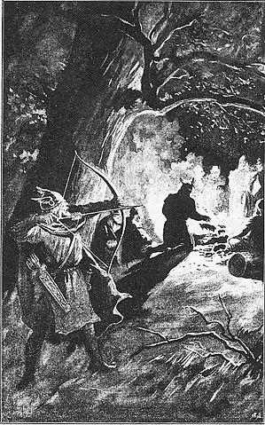 Palnatoki prepares to kill King Harald Bluetooth  by Jenny Nyström (1895).