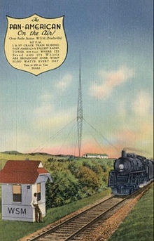 Postcard of the Pan-American passing the WSM transmitter in Nashville Pan-American whistle WSM.jpg