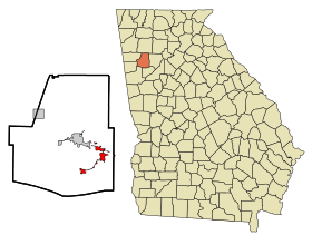 Paulding County Georgia Incorporated and Unincorporated areas Hiram Highlighted.svg