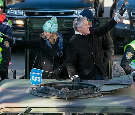 Pete Carroll in the Super Bowl champions parade in Seattle