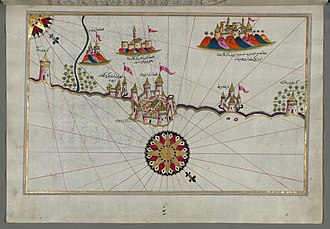 Mappa di Piri Reìsdi Lanciano e dei castelli circostanti.