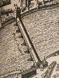 Le pont couvert en 1631, sur le plan de Tavernier.