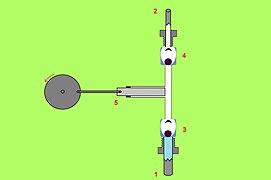 Pompe à piston en position dans laquelle le volume n'est pas occupé par le fluide. Les clapets à l'aspiration (3) et au refoulement (4) sont en position fermée.