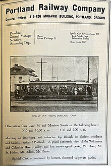 Advertisement for an excursion car in 1906 Portland Railway 1906 Ad.jpg